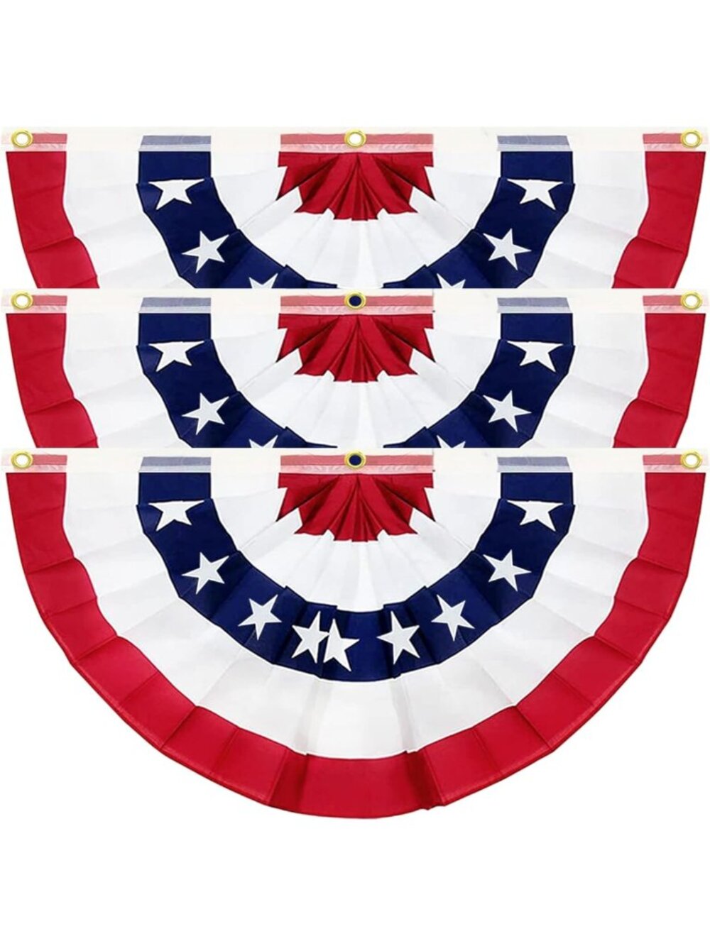 3 Pack American Pleated Fan Flags - 250th Anniversary 4th of July Decor, Outdoor